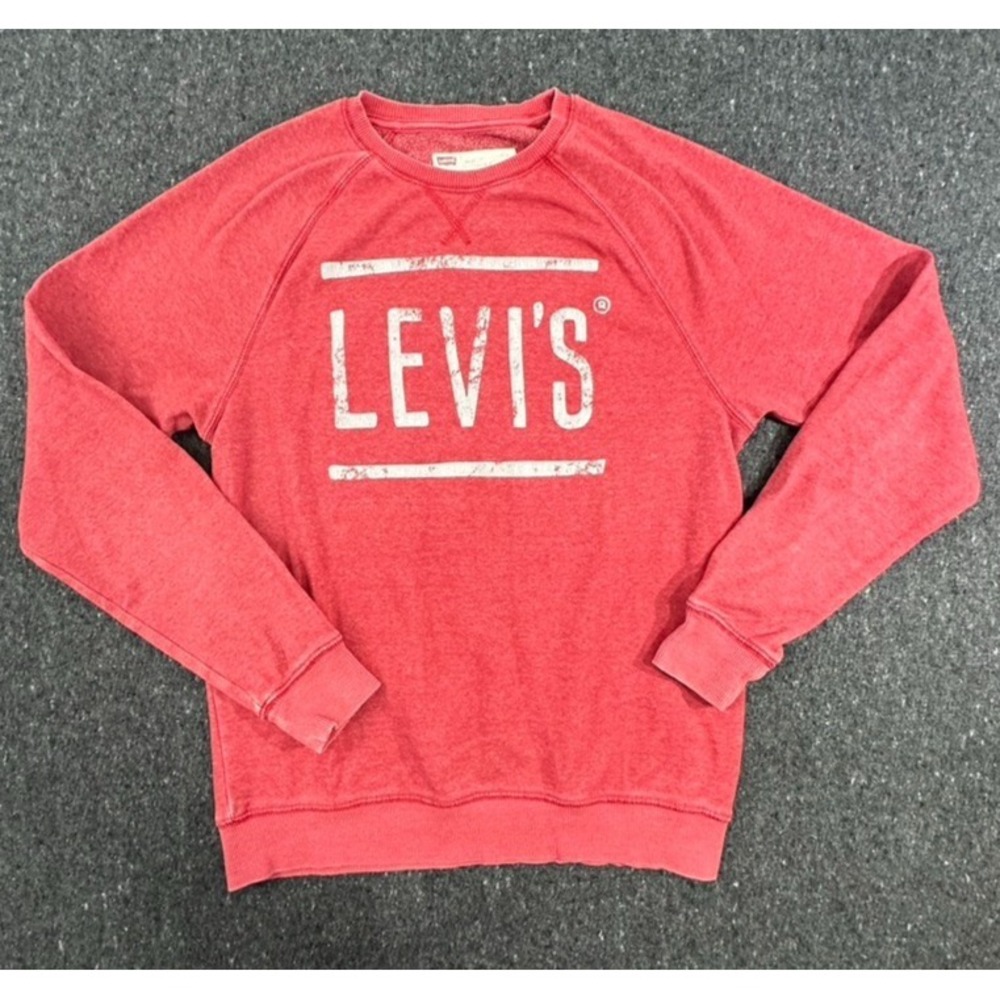 Levi's Logo Dusty Red distressed Long Sleeve Sweatshirt Mens Size Small